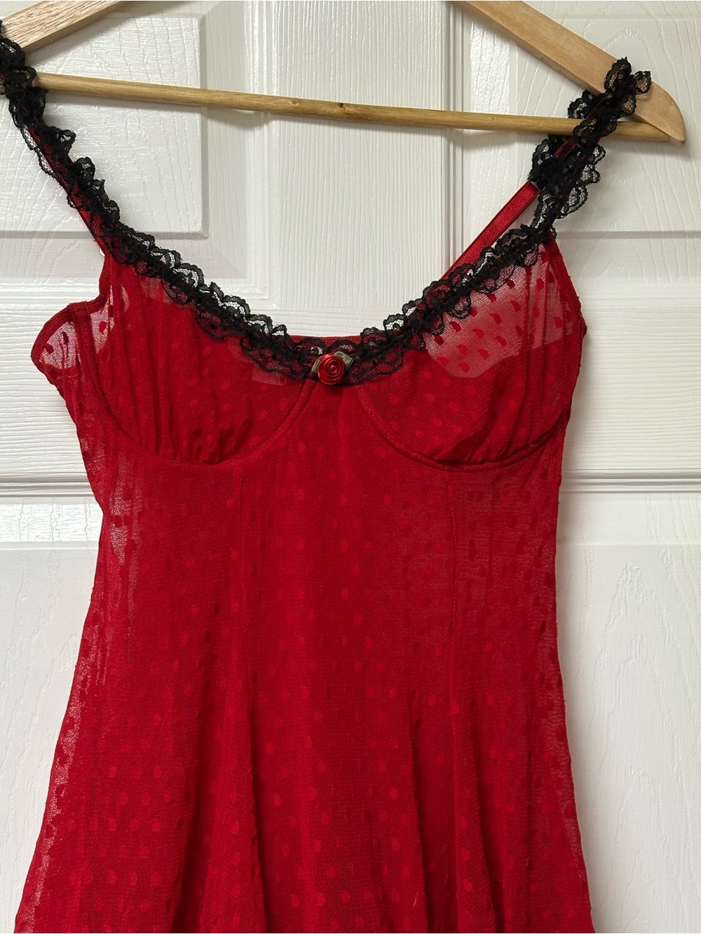 Red Lace-Trim Chemise Nightdress